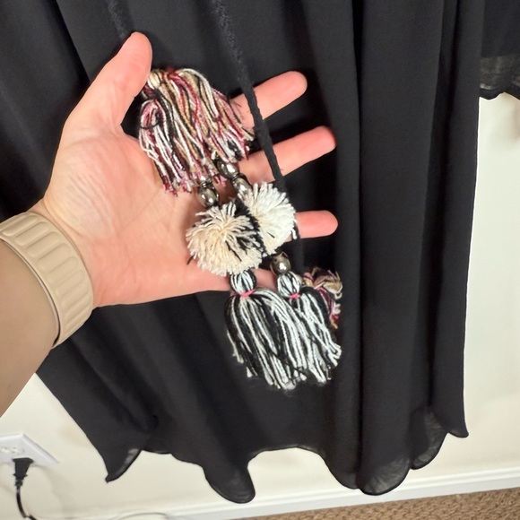 MISA Tanaz Black Bohemian Midi Dress Tassel Trim Resort Style - Picture 7 of 9